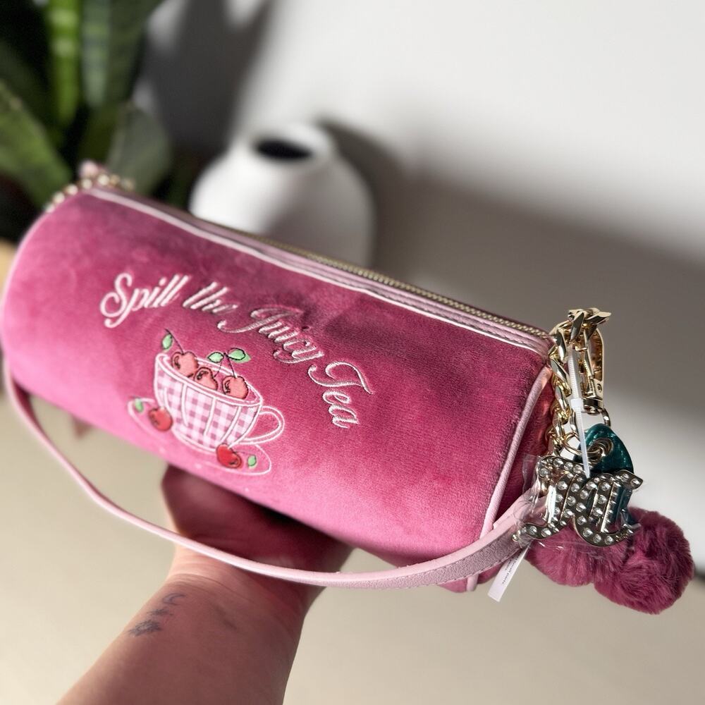Juicy Couture Tea Party Barrel Shoulder Bag Cherry Spill The Juicy TEA Y2k Pink